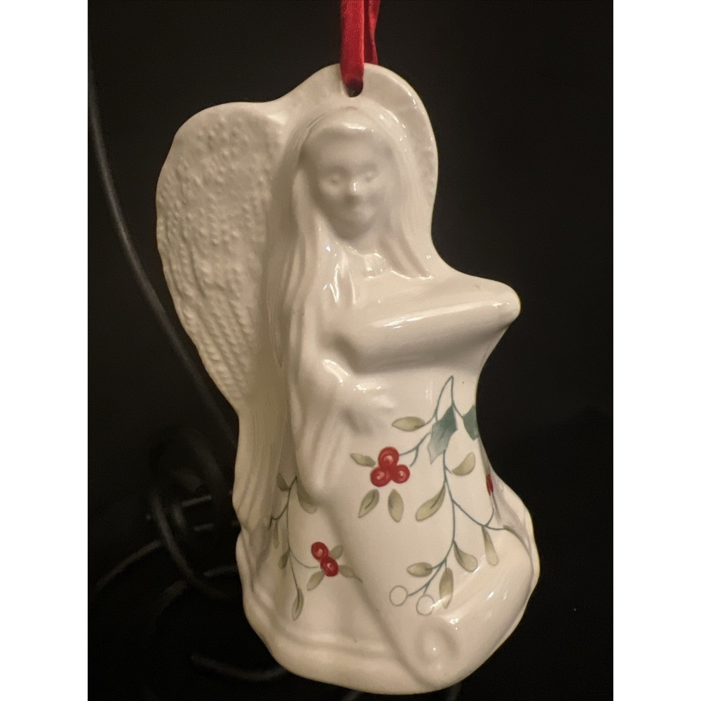 Pfaltzgraff Merry Christmas 2000 Angel Bell Winterberry Bell With Red Ribbon